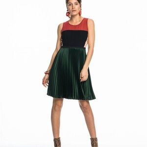 Navy, Red and Green Color Block Midi Dress